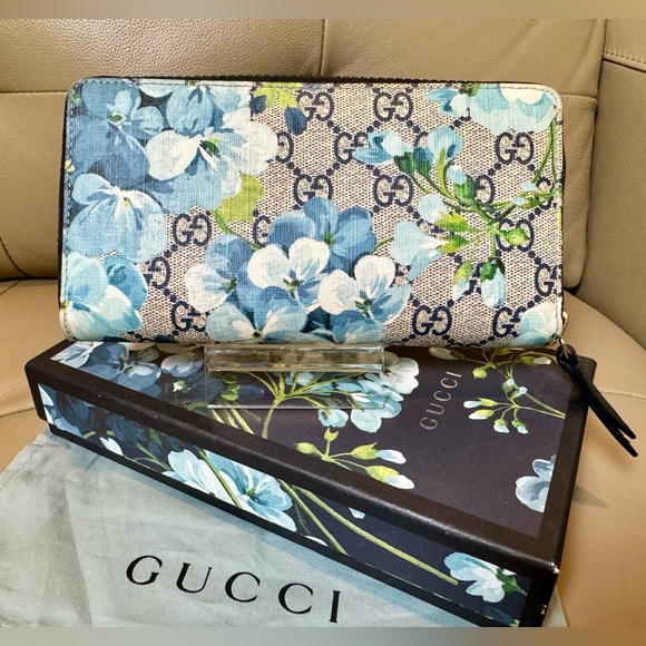 Gucci Handbags - SOLD ❌ GG Supreme Monogram Blue Blooms Zip Around Wallet